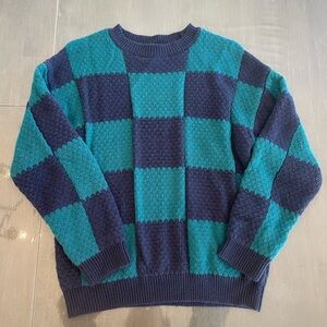Wild Fable Teal and Navy Checkered Crewneck Sweater